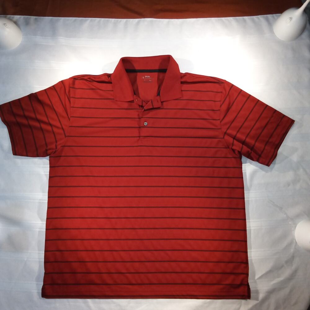 PGA TOUR Performance Polo Shirt Men XXL Red Black Stripe‎ Golf Moisture Wicking